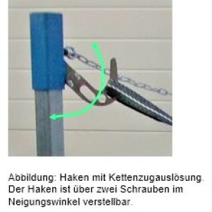 Big Bag Gestell mit Kettenzug-Schnellauslösung und verstellbaren Haken, für sichere Befüllung.